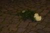 …, zündeten eine Kerze an und legten Rosen zum Gedenken am Großen Markt 11 ab.