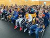 Die 2.- 4. Klassen warten gespannt, auf die Geschichte vom großmäuligen Löwen 