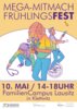 Plakat Mega-Mitmach-Frühlingsfest am 10. Mai 2025 auf dem FamilienCampus Klettwitz