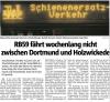 Meldung: RB 59 fährt wochenlang nicht zwischen Holzwickede und Dortmund