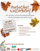 Die Bilder zeigen einen herbstlich gestalteten Flyer mit bunten Blättern und einem Waldmotiv in warmen Braun-, Orange- und Rottönen. Die Gestaltung vermittelt eine gemütliche, herbstliche Atmosphäre und macht Lust auf das gemeinsame Basteln.